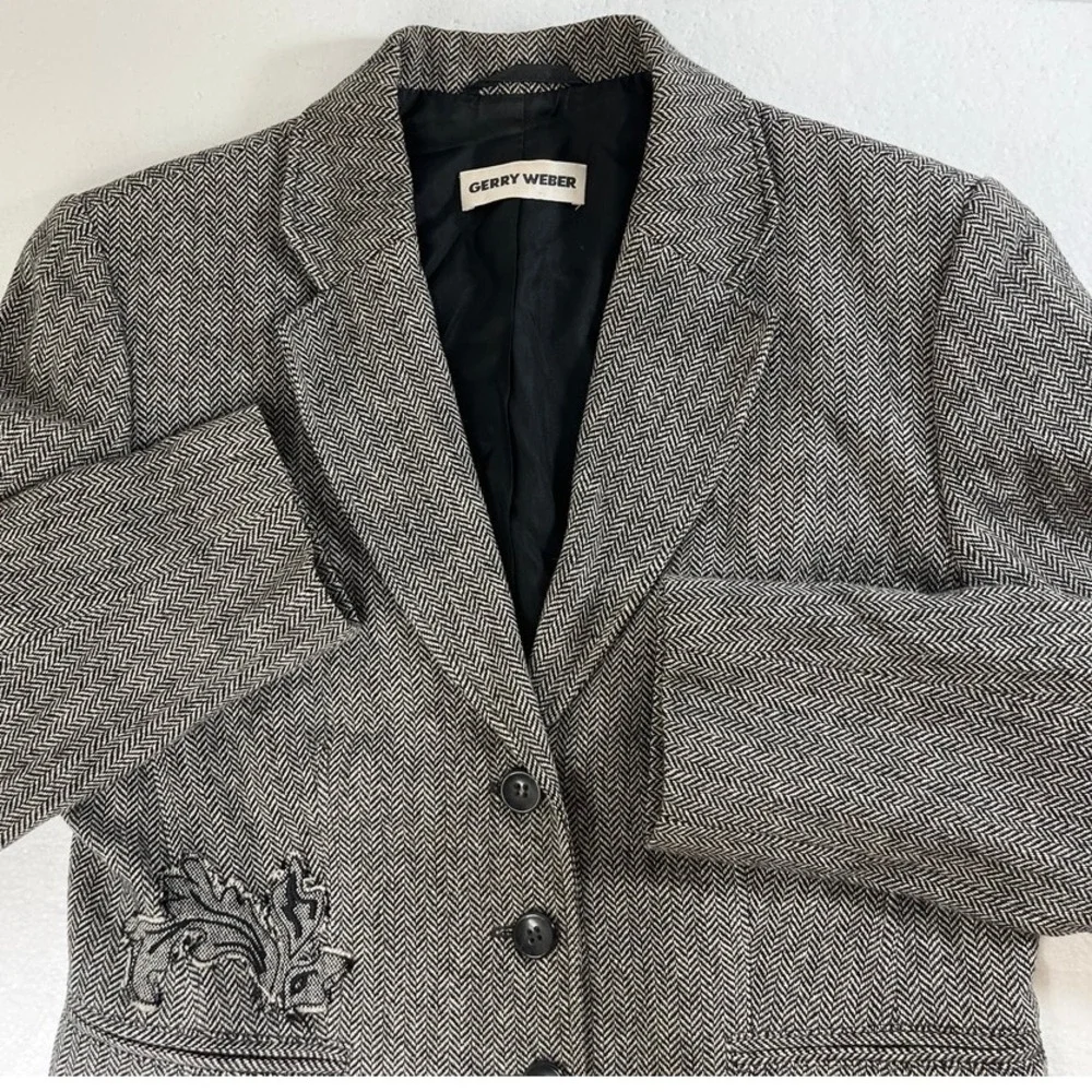 Gerry Weber Womens Herringbone Tweed Blazer Size 8‎ Embroidered Detail